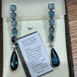 Новые золотые серьги TIAMO 585 пробы с топазами и бриллиантами
